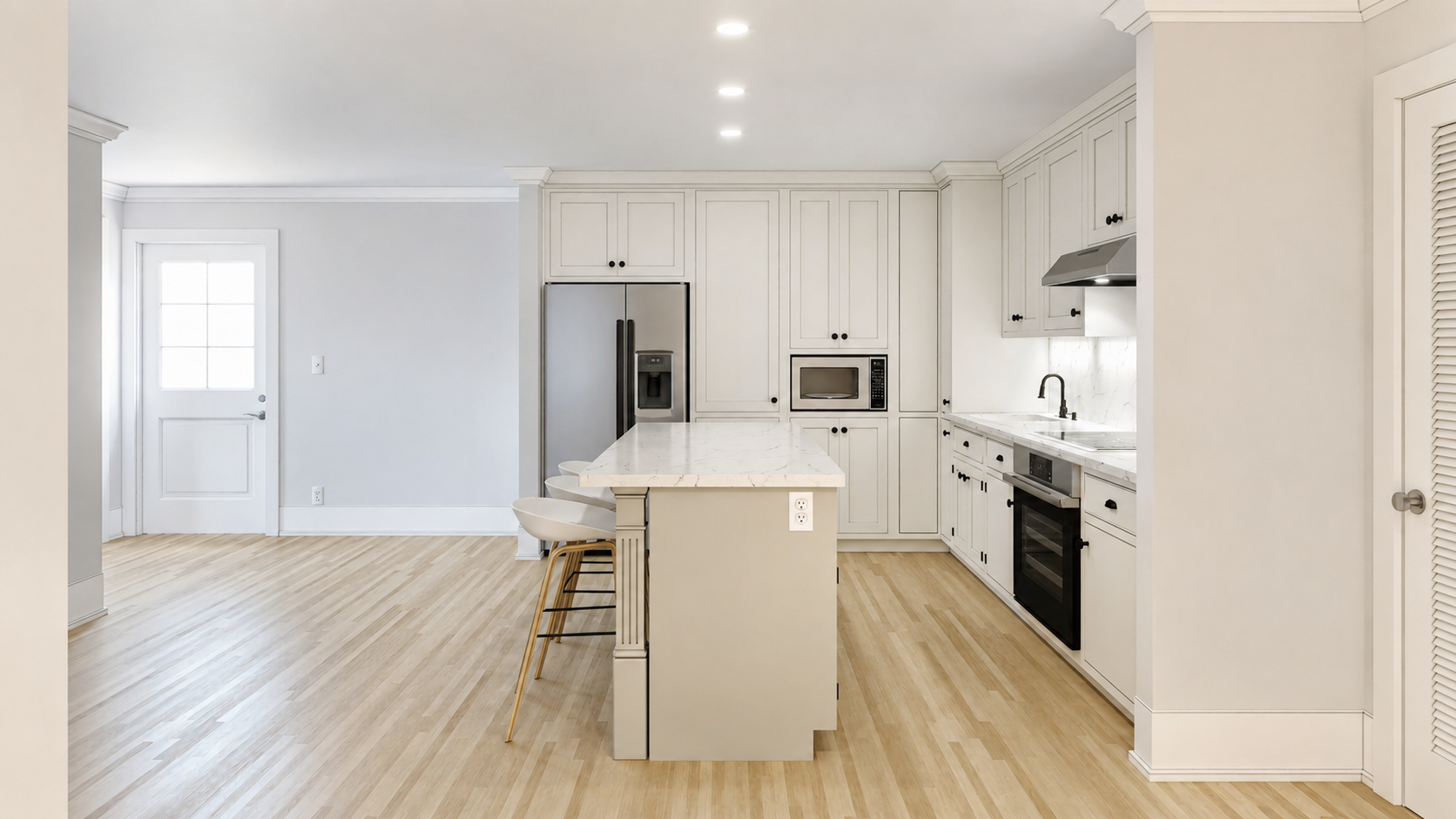 Bright finished rental-unit kitchen